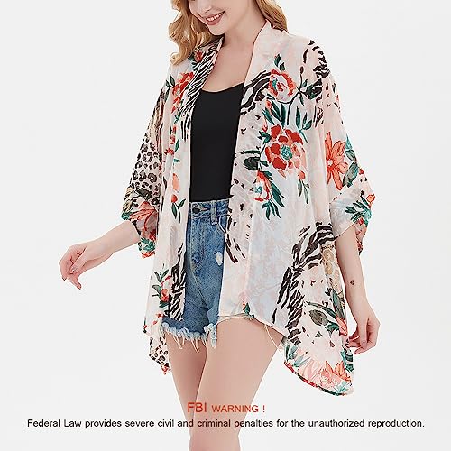 Max Hsuan Women's Loose Print Sheer Chiffon Kimono Beach Swim Cover up Cardigan Capes Blouse Tops - Image 3