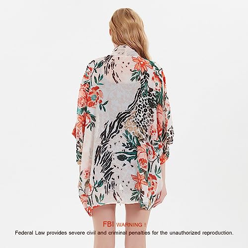 Max Hsuan Women's Loose Print Sheer Chiffon Kimono Beach Swim Cover up Cardigan Capes Blouse Tops - Image 4