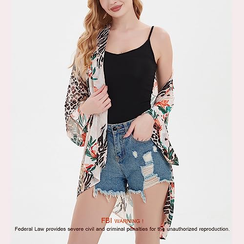 Max Hsuan Women's Loose Print Sheer Chiffon Kimono Beach Swim Cover up Cardigan Capes Blouse Tops - Image 5