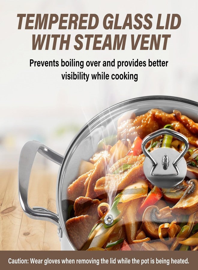 YSSOA Sleek Stainless Steel 6-Piece Cookware Set: Mirror Polished Interior and Exterior, 0.5mm Thickness, G-Type Glass Lids, Induction Ready with Aluminum and SS430# Bottom Plate - Image 4