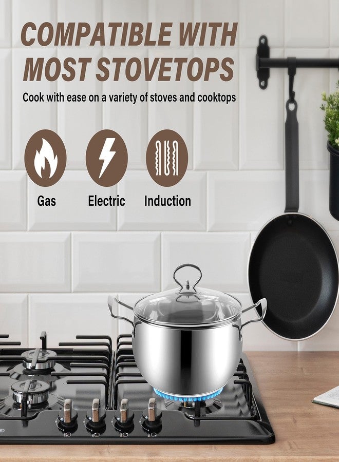 YSSOA Sleek Stainless Steel 6-Piece Cookware Set: Mirror Polished Interior and Exterior, 0.5mm Thickness, G-Type Glass Lids, Induction Ready with Aluminum and SS430# Bottom Plate - Image 3