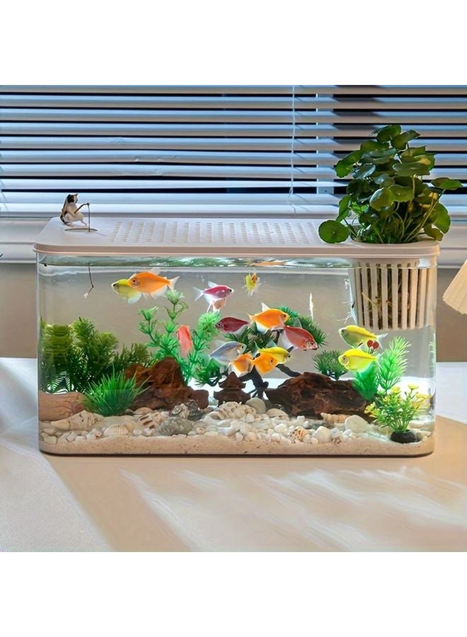 حوض أسماك أبيض مربع بغطاء سعة كبيرة نظام بيئي شفاف للمكتب - Image 2