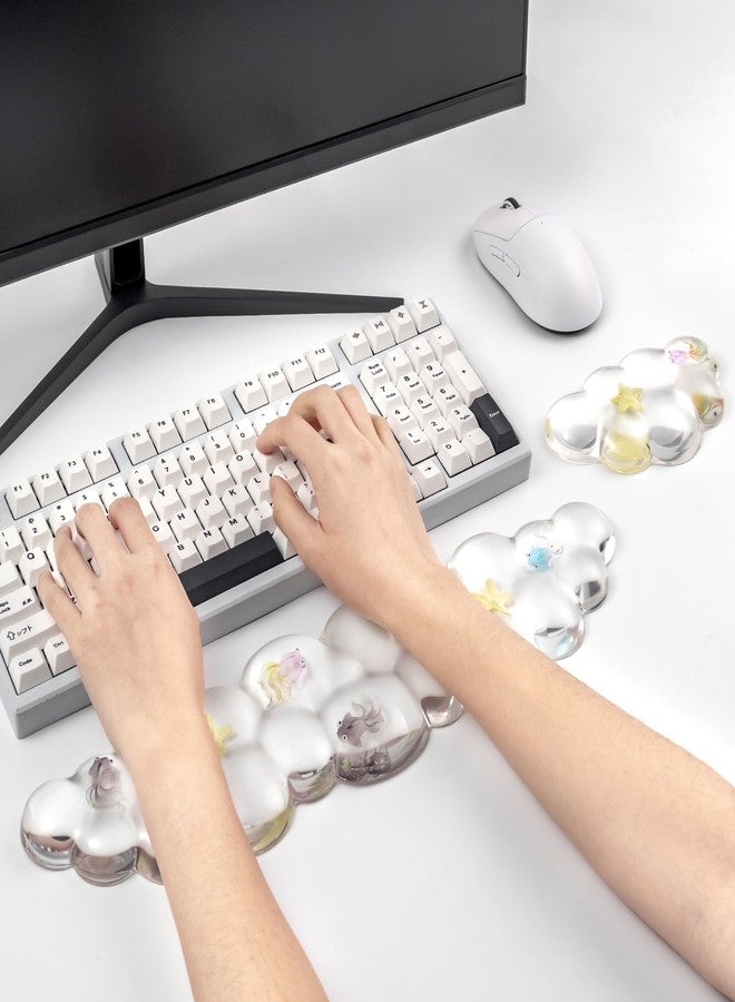 Sumgsn Gel Keyboard and Mouse Wrist Rest Set - Cute Clear Cloud Wrist Rest for Computer Keyboard 60%/68%/75%, Comfort & Support for Typing and Gaming - Image 2