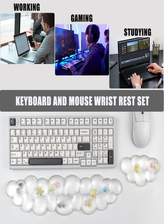 Sumgsn Gel Keyboard and Mouse Wrist Rest Set - Cute Clear Cloud Wrist Rest for Computer Keyboard 60%/68%/75%, Comfort & Support for Typing and Gaming - Image 4