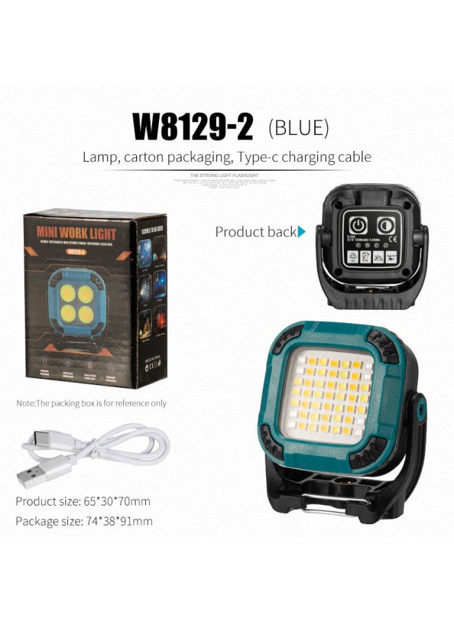 Super Bright Strong Magnetic Suction Work Light Auto Repair Maintenance Light Strong Light Long Endurance Repair Outdoor Rechargeable Lighting Flashlight-Color:W8129-2 Blue - Image 1