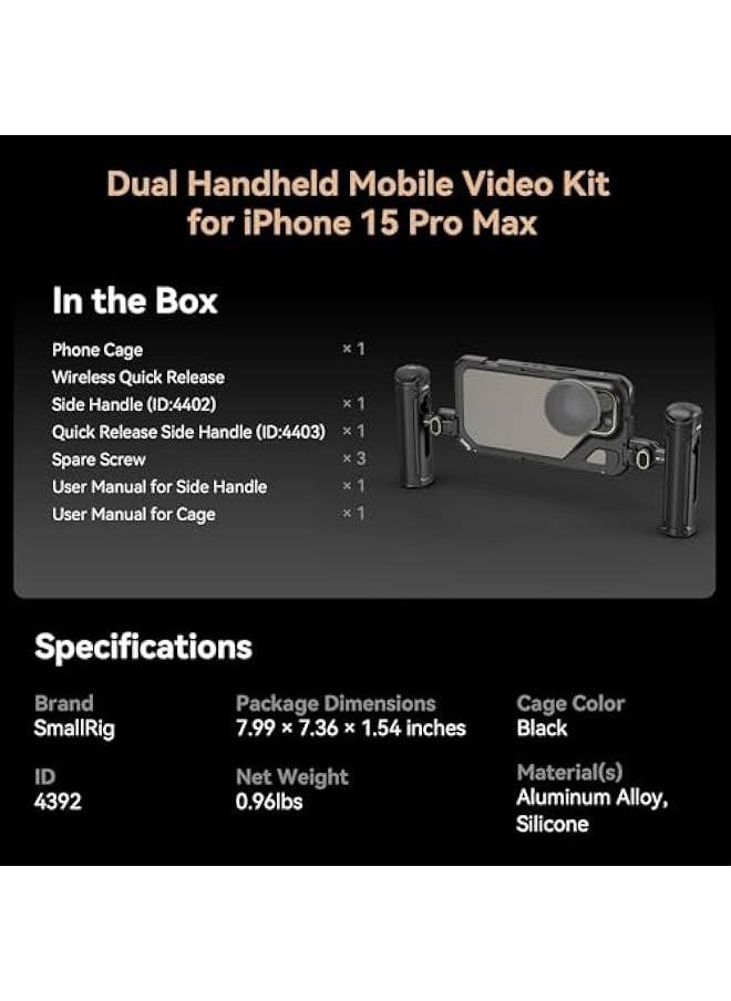 SMALLRIG - SmallRig Dual Handheld Phone Cage Kit for iPhone 15 Pro Max, Mobile Video Rig Cage Kit with Wireless Quick Release Dual Handles for Video Recording/YouTube/Live Streaming/Vlog - 4392 - Image 1