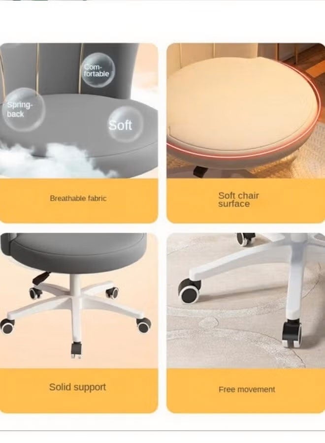 كرسي مكتب منزلي يدور 360 درجة، كرسي مهام دوار للكمبيوتر قابل للتعديل، مقعد عثماني للمكياج مع بكرات، كرسي غرفة نوم الفتيات، كرسي مريح، كرسي مريح حديث كبير الحجم مستدير، مريح في منتصف الظهر، منجد لغرفة النوم، غرفة المعيشة، ارتفاع قابل للتعديل، كرسي مكياج مناسب للفتيات والأطفال باللون الأبيض - Image 5