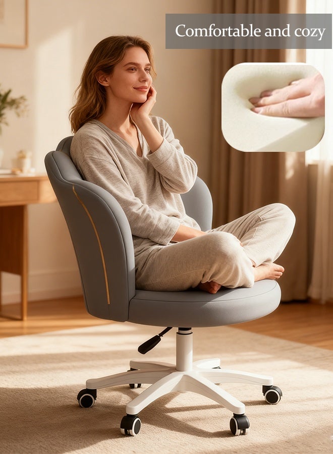 كرسي مكتب منزلي يدور 360 درجة، كرسي مهام دوار للكمبيوتر قابل للتعديل، مقعد عثماني للمكياج مع بكرات، كرسي غرفة نوم الفتيات، كرسي مريح، كرسي مريح حديث كبير الحجم مستدير، مريح في منتصف الظهر، منجد لغرفة النوم، غرفة المعيشة، ارتفاع قابل للتعديل، كرسي مكياج مناسب للفتيات والأطفال باللون الأبيض - Image 4