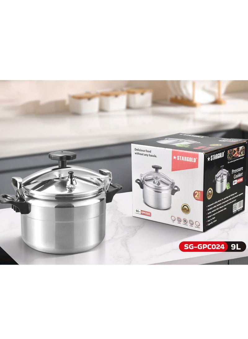 ستارجولد طنجرة ضغط من الألومنيوم، مؤشر ضغط فريد من نوعه، مصنوع من سبائك الألومنيوم المتين، سريع وموفر للطاقة، طنجرة ضغط بمقابض ثابتة، 9 لتر، فضي - Image 2