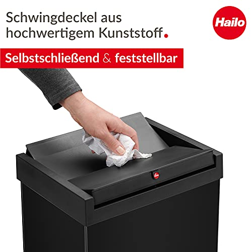 Hailo Big-Box Swing XL Steel Kitchen Trash Can, 52L (13.7 Gallon), Black – Slim Rectangular Garbage Bin with Self-Closing Swing Lid, Corrosion-Resistant, Bag-Clamping Frame - Image 2