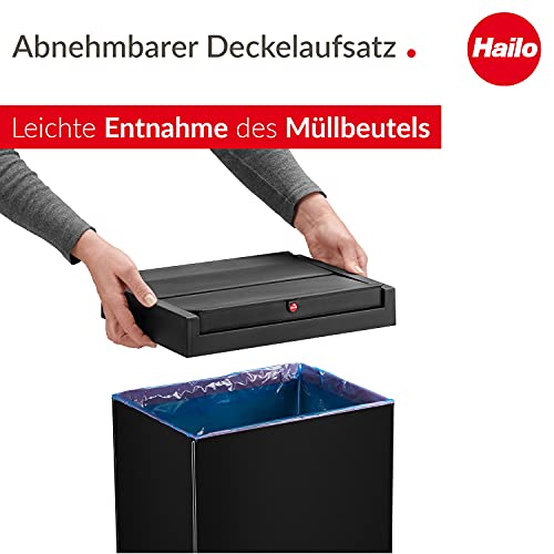 Hailo Big-Box Swing XL Steel Kitchen Trash Can, 52L (13.7 Gallon), Black – Slim Rectangular Garbage Bin with Self-Closing Swing Lid, Corrosion-Resistant, Bag-Clamping Frame - Image 3