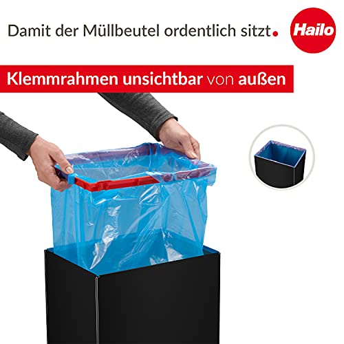Hailo Big-Box Swing XL Steel Kitchen Trash Can, 52L (13.7 Gallon), Black – Slim Rectangular Garbage Bin with Self-Closing Swing Lid, Corrosion-Resistant, Bag-Clamping Frame - Image 4