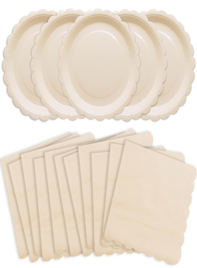 VEIZEDD 100Pcs Ivory Scalloped Paper Plates Tableware Set Include Fall Paper Plates and Napkins Serves 50,Boho Party Platter for Baby Shower Wedding Birthday - Image 1