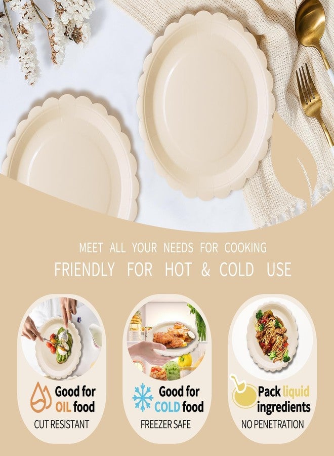 VEIZEDD 100Pcs Ivory Scalloped Paper Plates Tableware Set Include Fall Paper Plates and Napkins Serves 50,Boho Party Platter for Baby Shower Wedding Birthday - Image 3