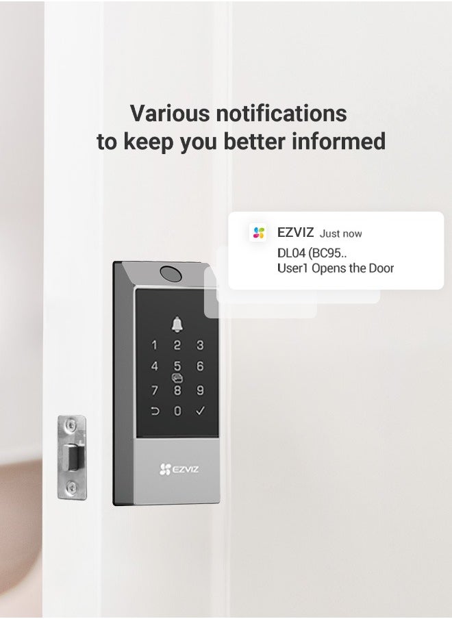 إيزفيز - إزفيز DL04 Pro قفل ذكي – دخول بدون مفتاح 5 في 1 مع بصمة الإصبع، يدعم البلوتوث والواي فاي، إشعارات في الوقت الفعلي، وضع الخصوصية، وتصميم متين من الألومنيوم. - Image 1
