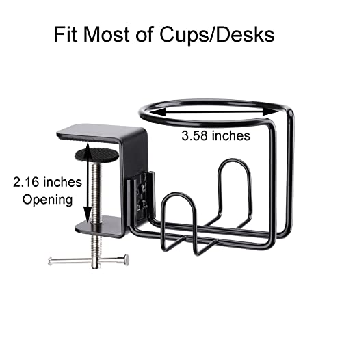 LEKUSHA Large Desk Cup Holder, Clip On Table Cup Holder, Anti-Spill Drink Holder for Lawn Chair, Horizontal or Vertical Mount, Pack of 1, Black - Image 5