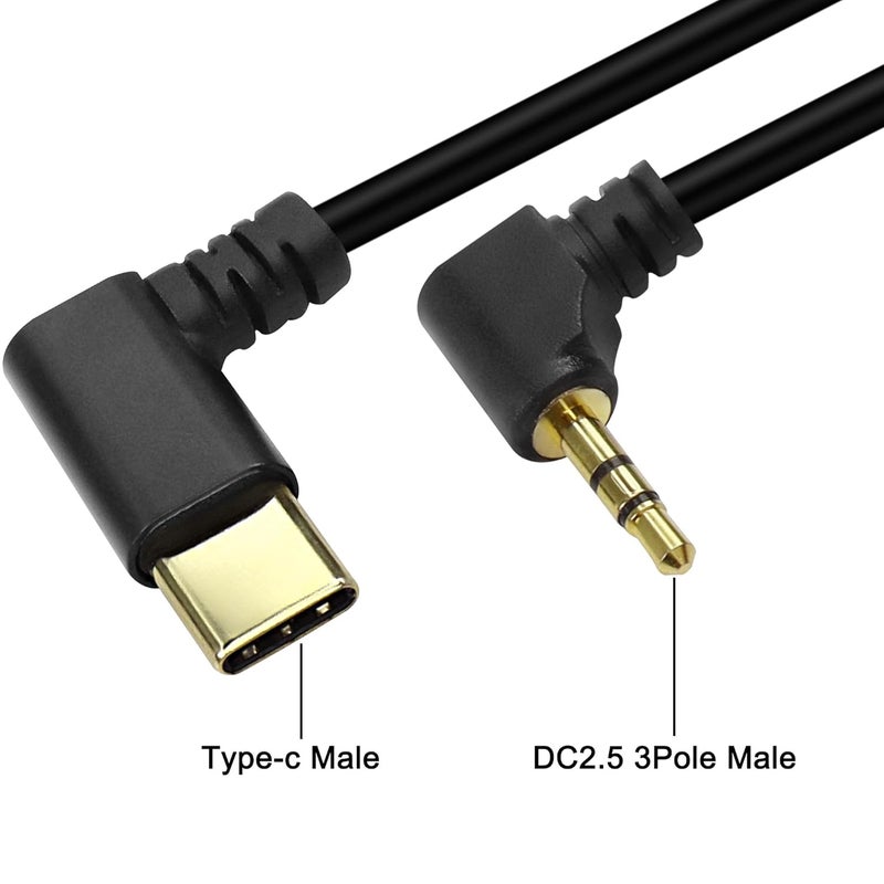 كابل صوتي من نوع من Type C إلى 2.5 مم، ذكر USB C إلى ذكر 2.5 مم TRS 3 قطبي AUX بزاوية 90 درجة، كابل تمديد بديل لفتحة سماعات الرأس، موصل مطلي بالذهب - 29 سم/11 بوصة، قطعتان - Image 3