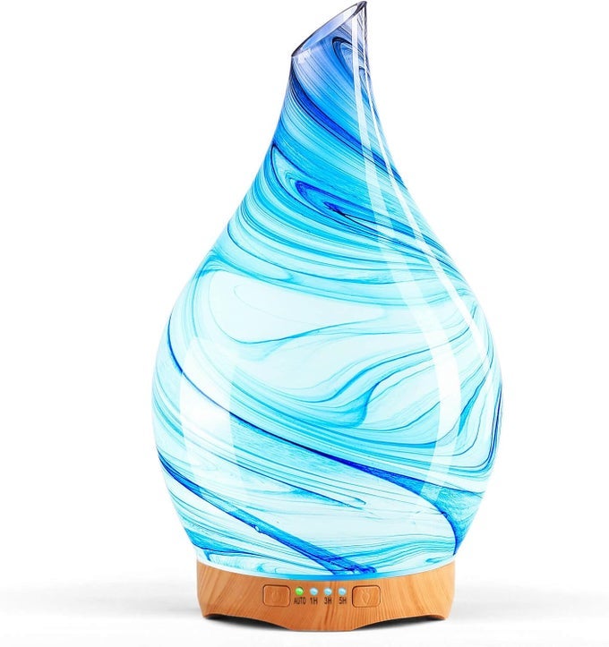 280ML ESSENTIAL OIL DIFFUSER GLASS COLOR CHANGING AROMA AIR DIFFUSERS AROMATHERAPY ULTRASONIC COOL MIST HUMIDIFIER 7 RUNNING HOURS WATERLESS AUTO-OFF FOR SLEEPING, YOGA, OFFICE, SPA (INK)