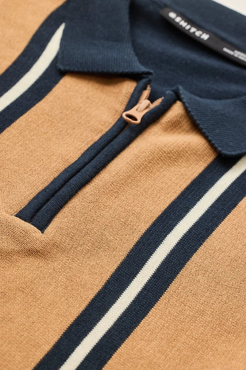 SNITCH Navy Striped Half Sleeve Slim Fit T-Shirt