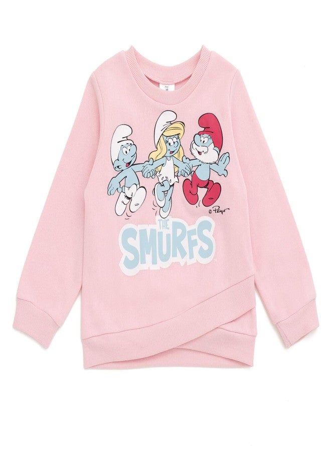 The Smurfs Papa Smurf Smurfette Infant Baby Girls Crossover Fleece Sweatshirt and Pants Outfit Set Pink/White 18 Months - Image 3