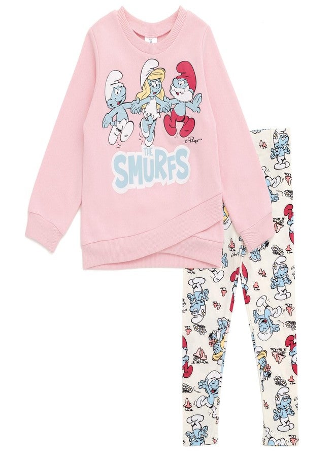 The Smurfs Papa Smurf Smurfette Infant Baby Girls Crossover Fleece Sweatshirt and Pants Outfit Set Pink/White 18 Months - Image 1