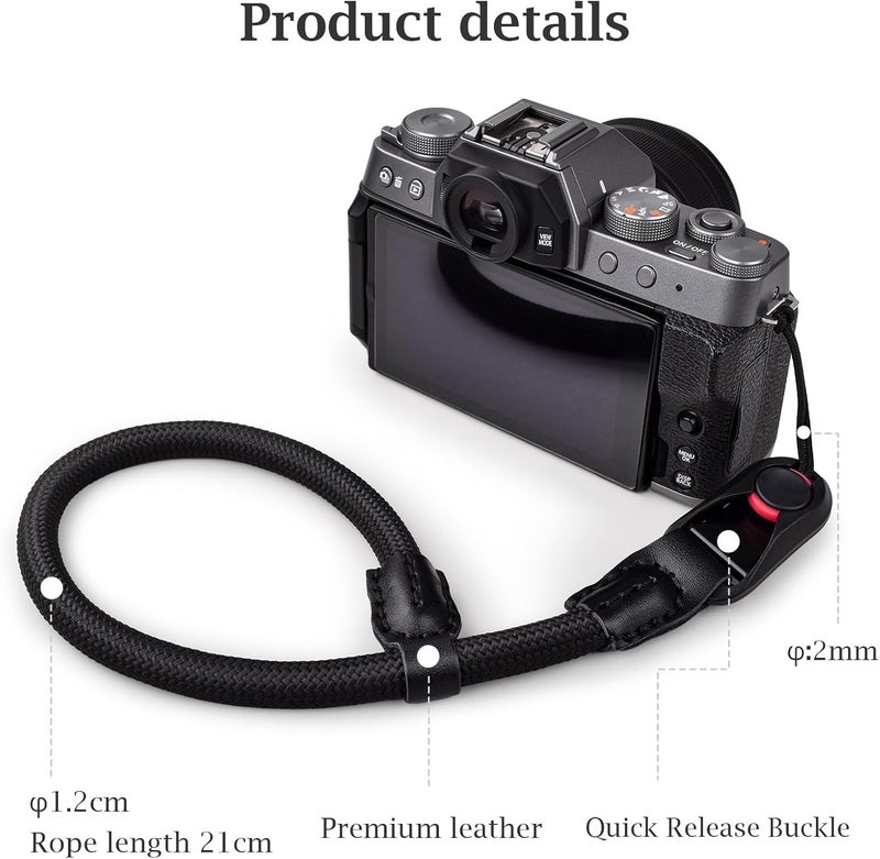 Quick Release Camera Wristband for Fuji Nikon Canon Sony SLR Single Electric Camera, Quick Release Buckle, Black Wrist Strap - Image 2