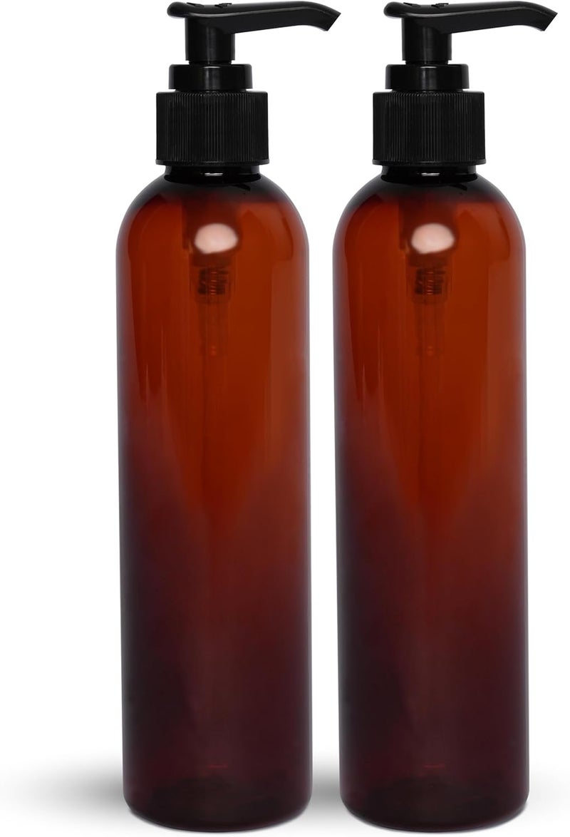 BRIGHTFROM Lotion Pump Bottles, Empty 8 OZ, BPA-Free Refillable Plastic Containers, Amber with Black Dispenser for - Soap, Shampoo, Lotions, Liquid Body Soap, Creams and Massage Oil (2 Pack) - Image 1