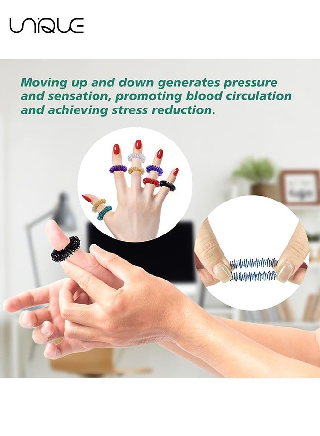 Unique 8 Pack Spiky Sensory Finger Rings, for Silent Stress Relief and Massage to Improve Blood Circulation，Stress Relief Fidget Ring for Teens and Adults - 8 Colors  - Image 4
