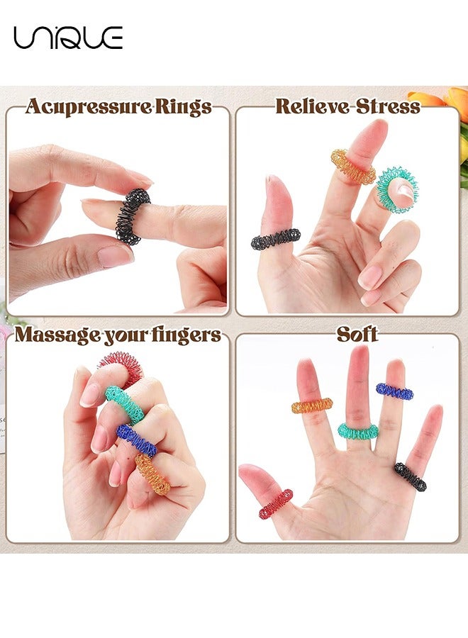 Unique 8 Pack Spiky Sensory Finger Rings, for Silent Stress Relief and Massage to Improve Blood Circulation，Stress Relief Fidget Ring for Teens and Adults - 8 Colors  - Image 5