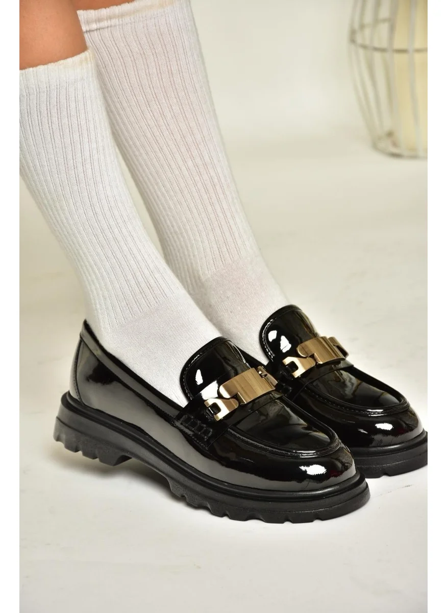 Fox Shoes T820515108 Black Patent Leather Moccasin Women's Shoes