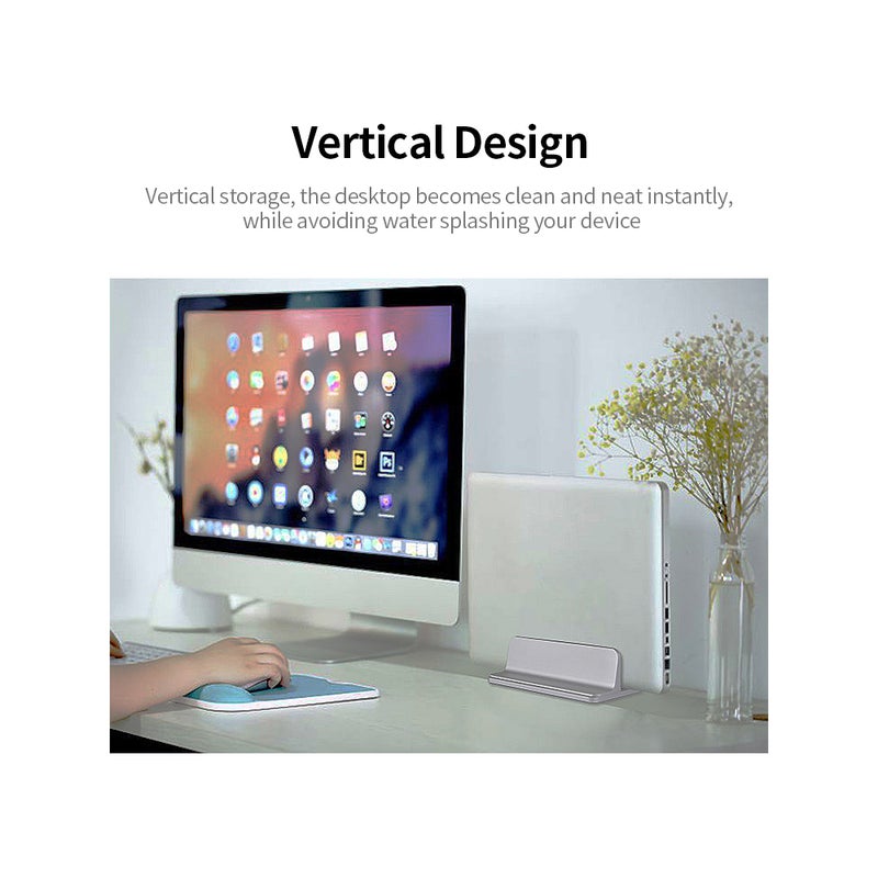 Vertical Laptop Stand Aluminum Alloy Laptop Stand Adjustable Bookshelf Laptop Tablet Holder 2 Slots Laptop Bracket Silver - Image 5