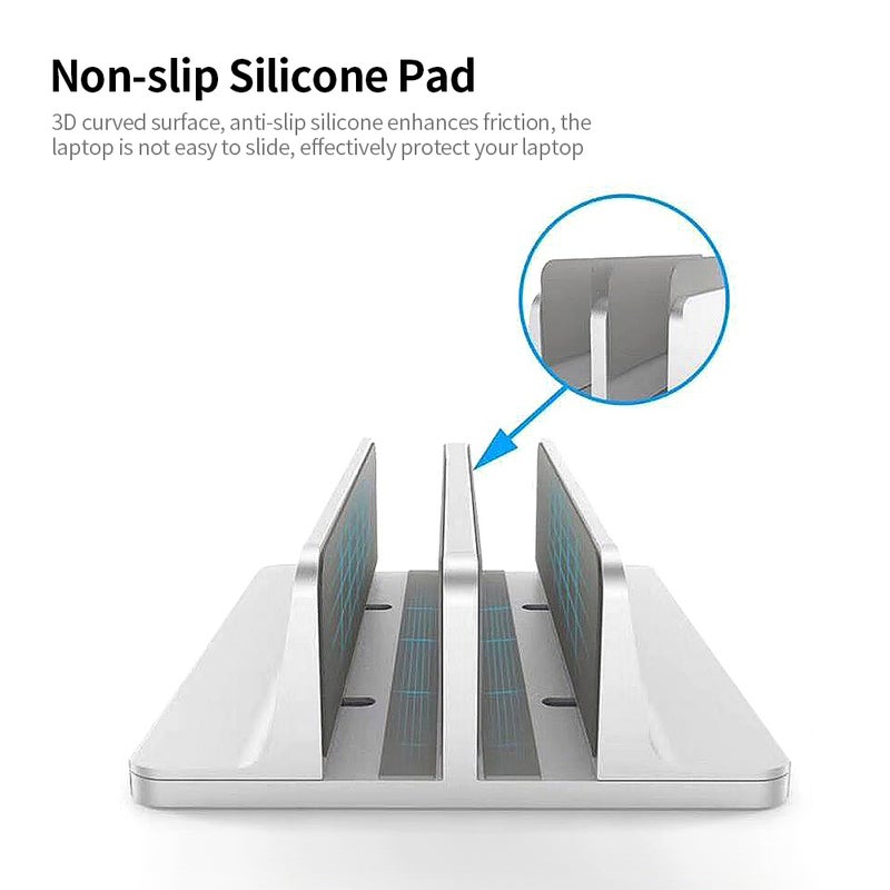 Vertical Laptop Stand Aluminum Alloy Laptop Stand Adjustable Bookshelf Laptop Tablet Holder 2 Slots Laptop Bracket Silver - Image 3
