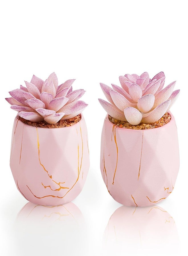 ZENIDA Artificial Succulent Plants in 2 Pink Ceramic Pots, Cute Fake Plants for Vanity Decor,Office, Desk, Bathroom, Kitchen,Bedroom, Shelves Decor for Women,Girls Gift - Image 1
