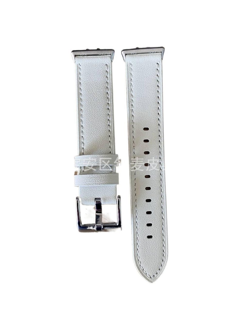 Adjustable Leather Classic Strap Smartwatch Band Compatible with Samsung Galaxy Watch with Fit Replacement Strap in White for Daily Wear - Image 1