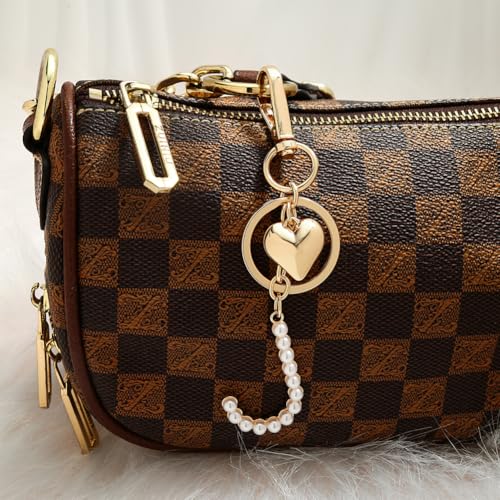 FAUTHENTICUTE Initial Letter J Keychains For Women Gold Keyrings With Gold Heart And Pearl Alphabet Cute Bag Charms For Handbag Purse Accessories Gift - Image 5
