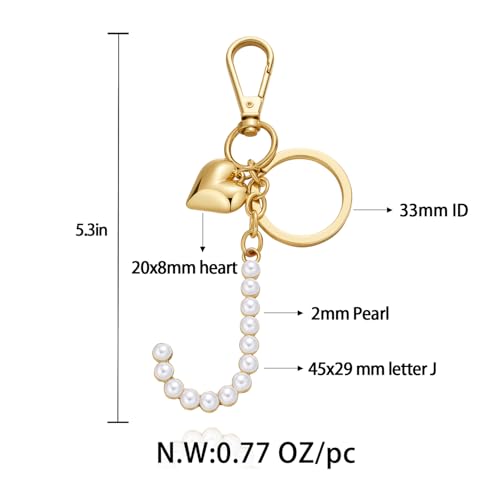 FAUTHENTICUTE Initial Letter J Keychains For Women Gold Keyrings With Gold Heart And Pearl Alphabet Cute Bag Charms For Handbag Purse Accessories Gift - Image 4