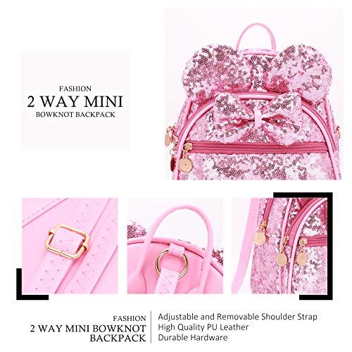 KL928 Girls Bowknot Polka Dot Cute Mini Backpack Small Daypacks Convertible Shoulder Bag Purse for Women (Pink) - Image 3