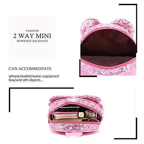 KL928 Girls Bowknot Polka Dot Cute Mini Backpack Small Daypacks Convertible Shoulder Bag Purse for Women (Pink) - Image 4