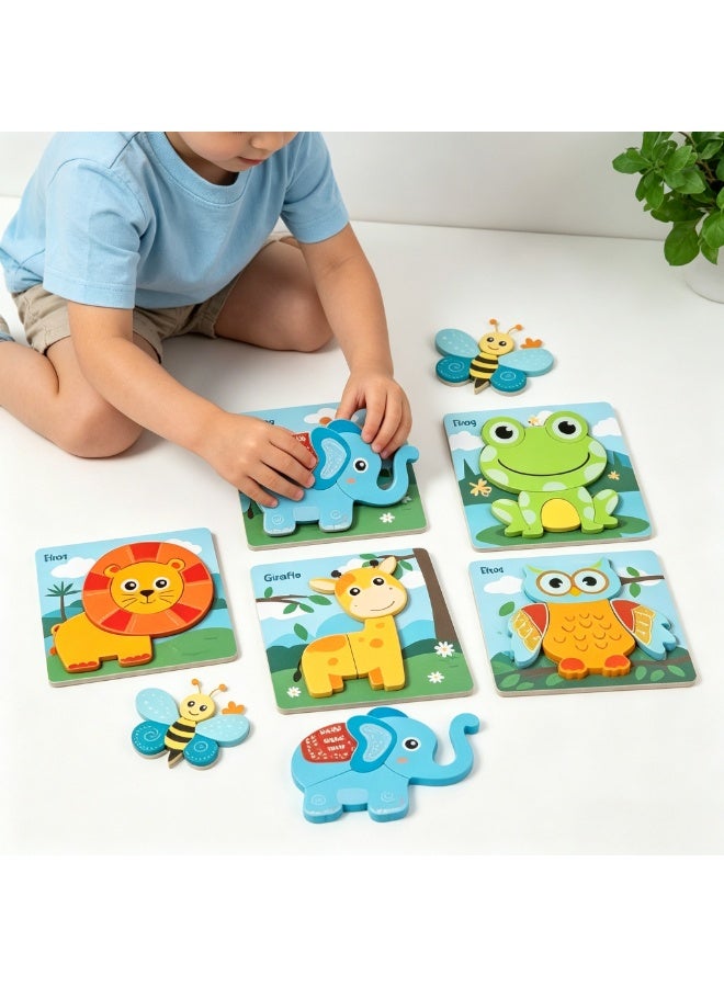 6 Piece 3D Wooden Jigsaw Puzzles for Toddlers Kids Preschool Educational Learning Toys ,Baby Wooden Puzzles ,Montessori Toys Gifts for Toddlers Baby（animal) - Image 2
