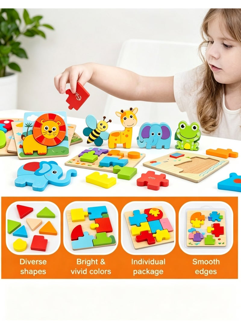 6 Piece 3D Wooden Jigsaw Puzzles for Toddlers Kids Preschool Educational Learning Toys ,Baby Wooden Puzzles ,Montessori Toys Gifts for Toddlers Baby（animal) - Image 3