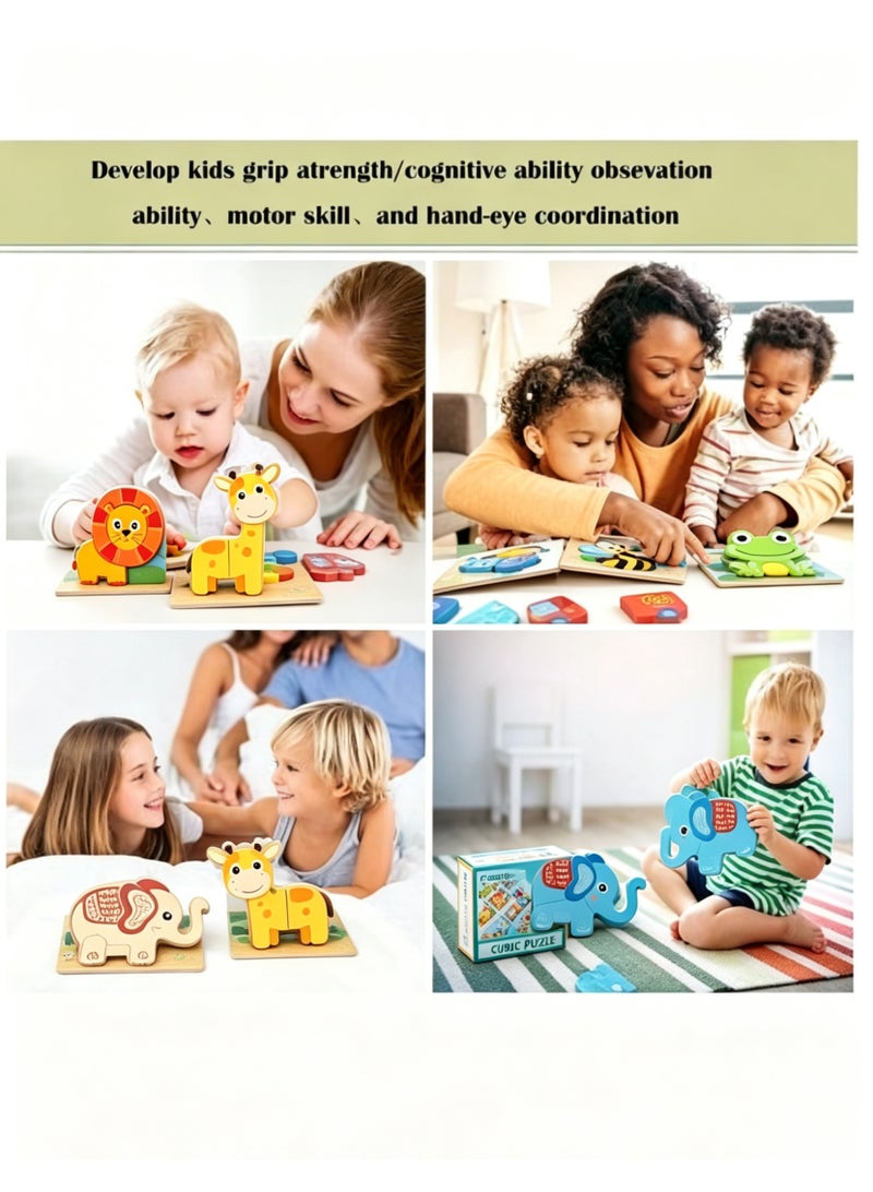 6 Piece 3D Wooden Jigsaw Puzzles for Toddlers Kids Preschool Educational Learning Toys ,Baby Wooden Puzzles ,Montessori Toys Gifts for Toddlers Baby（animal) - Image 4