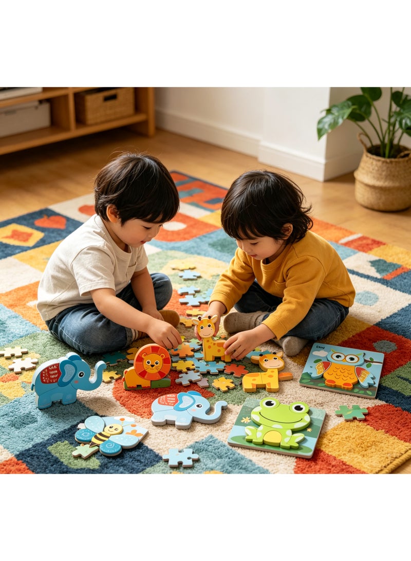 6 Piece 3D Wooden Jigsaw Puzzles for Toddlers Kids Preschool Educational Learning Toys ,Baby Wooden Puzzles ,Montessori Toys Gifts for Toddlers Baby（animal) - Image 5