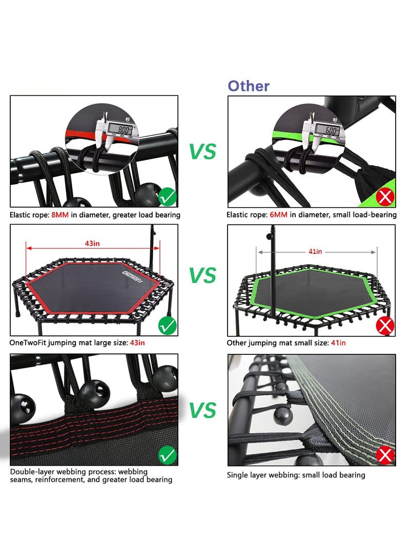 Arabest 45" Silent Mini Trampoline with Adjustable Handle Bar Fitness Trampoline Bungee Rebounder Jumping Cardio Trainer Workout  - Image 3