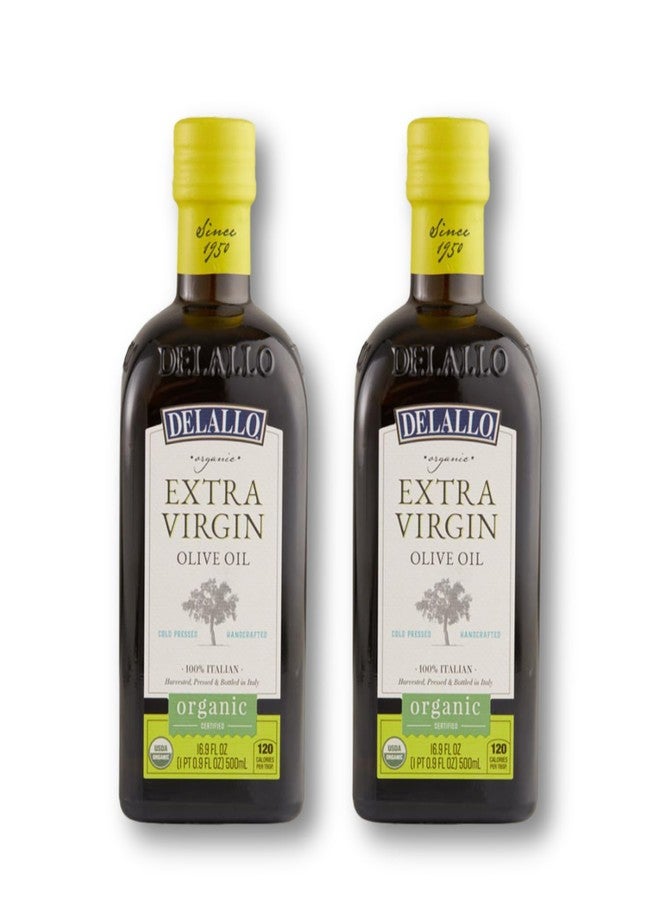 DeLallo Organic Extra Virgin Olive Oil, Imported from Italy, Gourmet Oil for Dipping and Drizzling, Made With First Cold Pressing of Olives, 16.9 oz Bottle (2 Pack) - Image 1