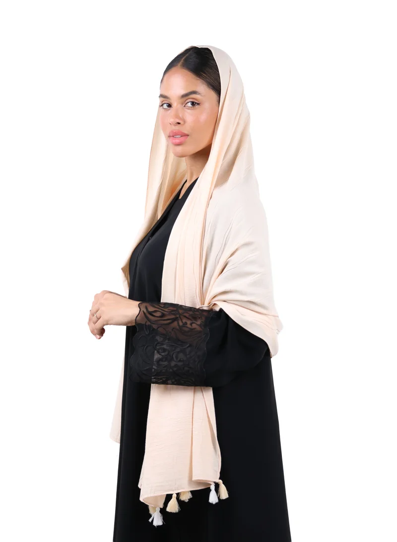 Jameela  Crinkle Cotton Scarf with Tassel Trim (Cream Beige) for Women | Best Price UAE
