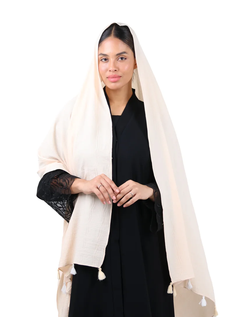 Jameela  Crinkle Cotton Scarf with Tassel Trim (Cream Beige) for Women | Best Price UAE