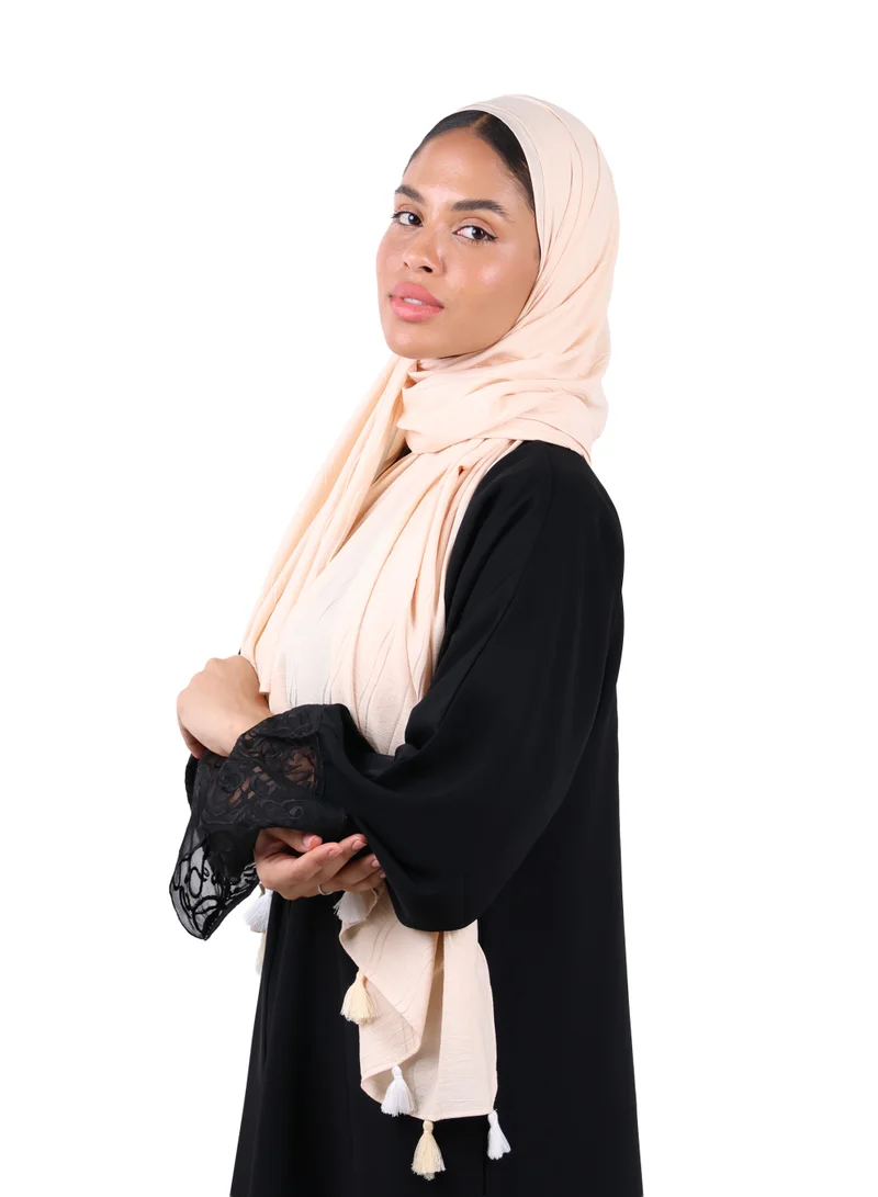 Jameela  Crinkle Cotton Scarf with Tassel Trim (Cream Beige) for Women | Best Price UAE