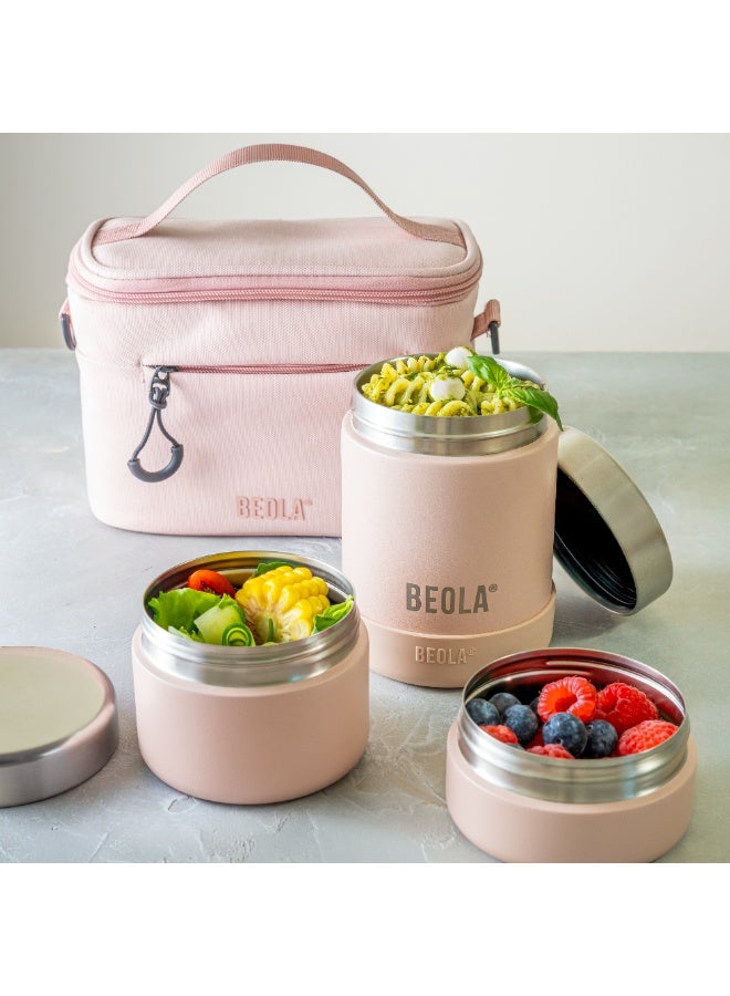 BEOLA Lunch Set with Bag, Includes Insulated Stainless Steel Thermos 450ml and 2 Single Wall Stainless Steel Food Jars Containers, Tiffin Lunch Box with Bag for Adults Kids (Blush Pink) - Image 2