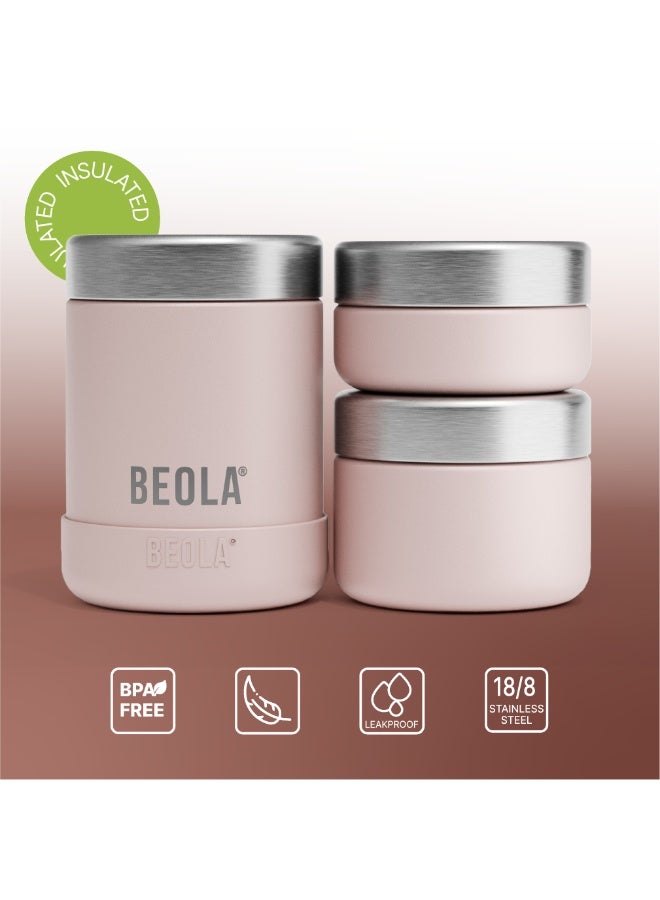 BEOLA Lunch Set with Bag, Includes Insulated Stainless Steel Thermos 450ml and 2 Single Wall Stainless Steel Food Jars Containers, Tiffin Lunch Box with Bag for Adults Kids (Blush Pink) - Image 5