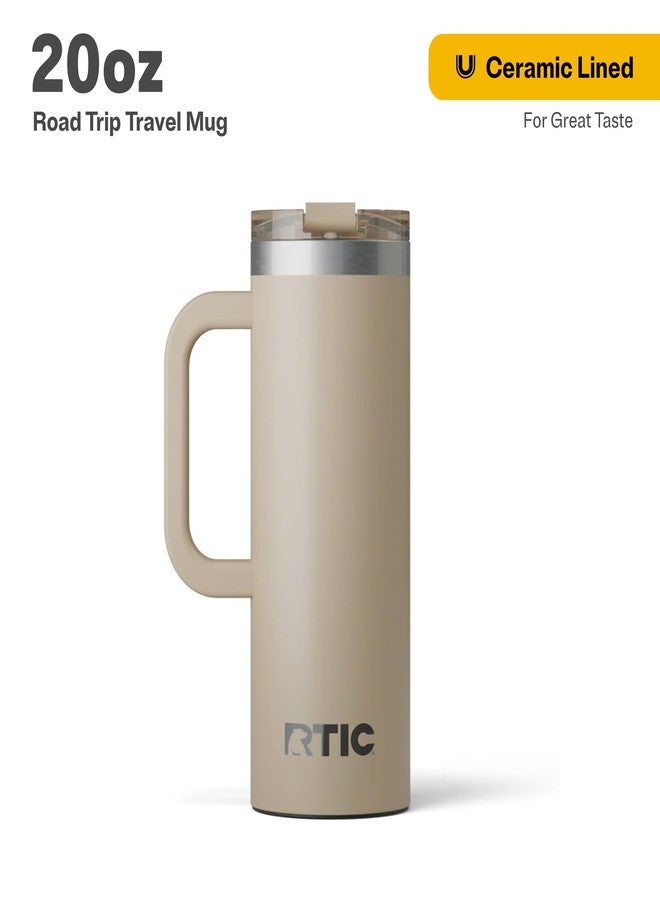 RTIC 20oz Road Trip Travel Mug with Lid and Handle, Insulated, Stainless Steel, Metal, Double Wall Vacuum-Insulation, Ceramic Lined, Portable Coffee, Tea Cup for Hot and Cold Drink, Beach - Image 2